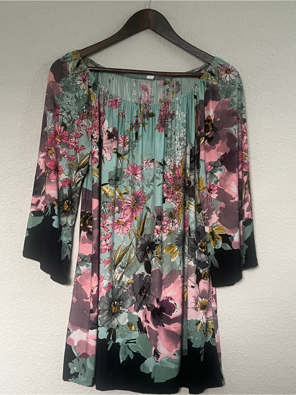 Paisley Grace Floral Bell Sleeve Boho Dress Size L